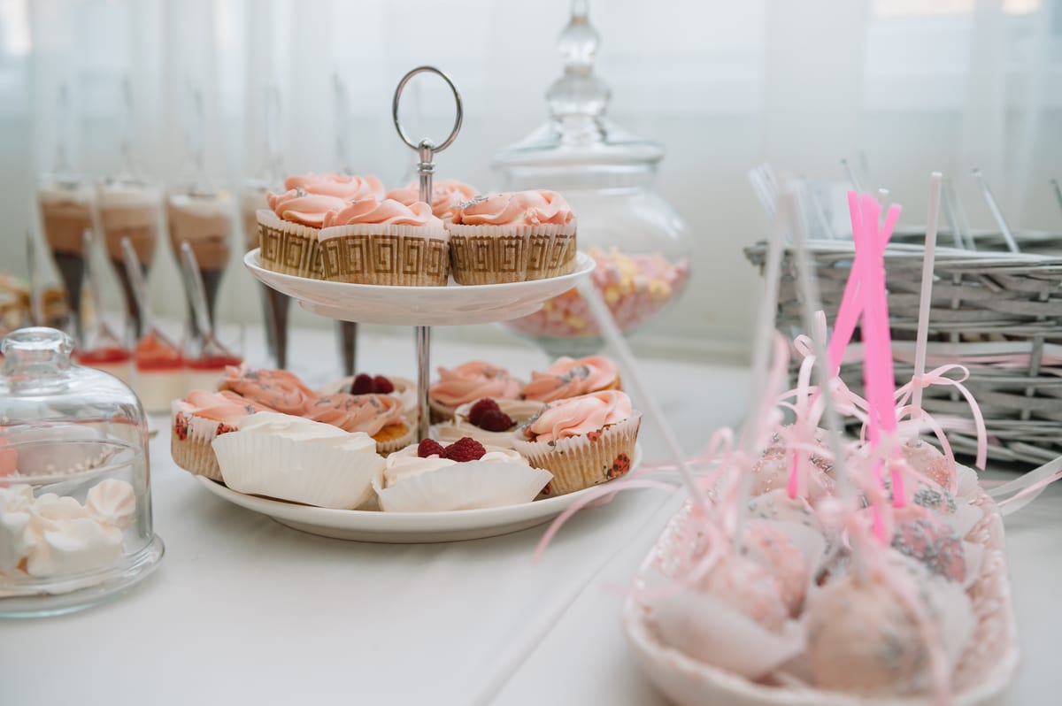Hire candy cart — decorative dessert display with pink frosting and for parties and events in Johannesburg, Sandton and Randburg
